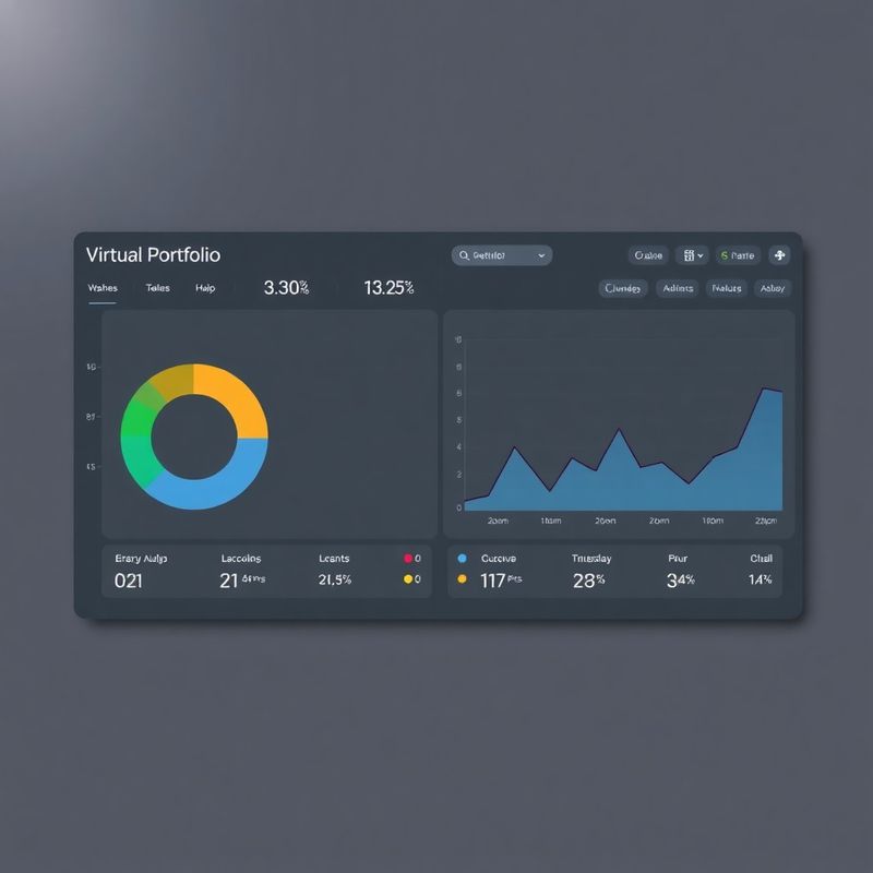 Dashboard virtualnega portfelja s tortnim in linijskim grafikonom